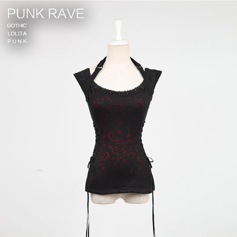 T-332 Sexy Slub Cotton Net Punk Shirts With Printing Pattern Front - Image 4