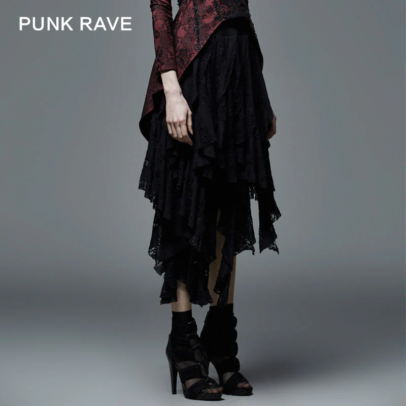 Q-079 Sexy Women black Irregular Gothic Skirt - Image 3