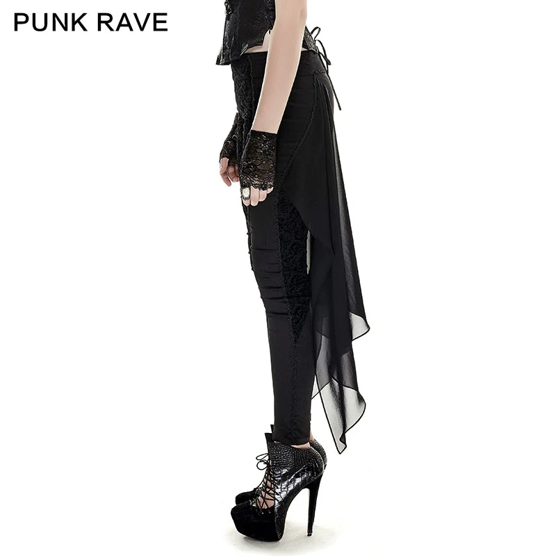 K-247 Sexy Women Floral Pattern Elastic Skinny Mesh Gothic Pants - Image 2