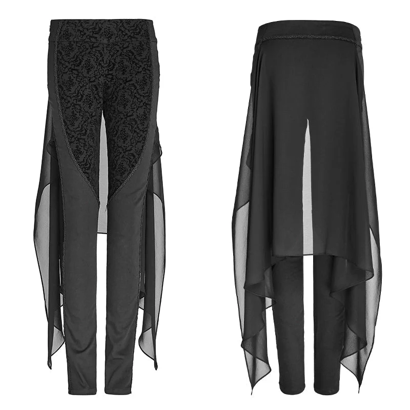 K-247 Sexy Women Floral Pattern Elastic Skinny Mesh Gothic Pants - Image 4