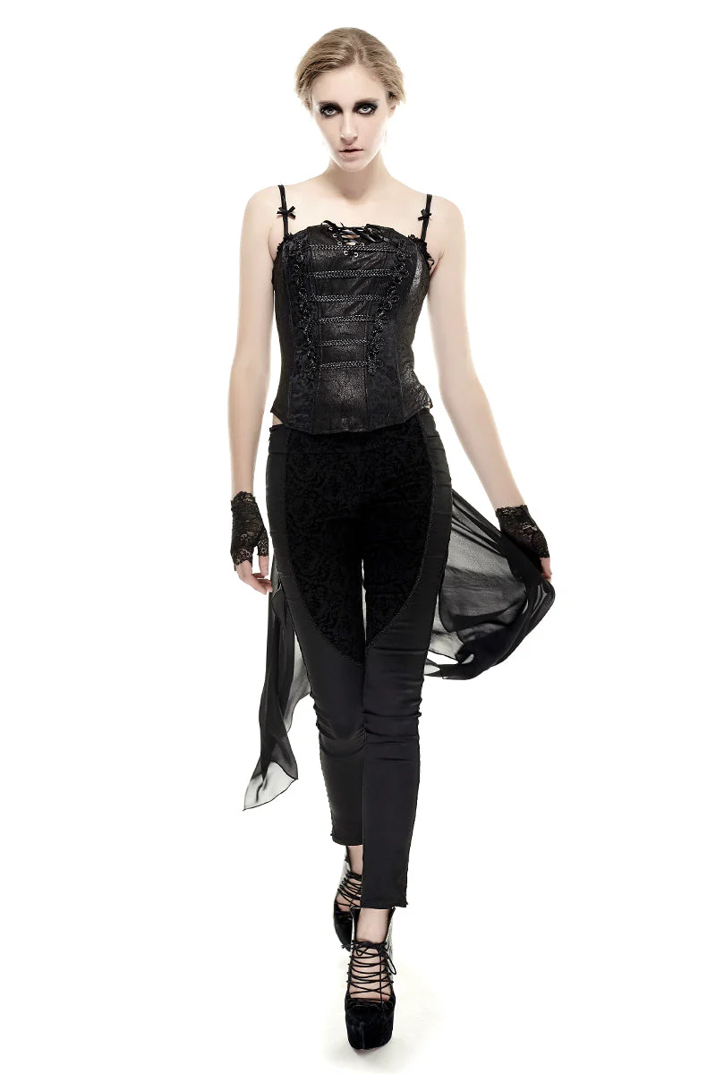 K-247 Sexy Women Floral Pattern Elastic Skinny Mesh Gothic Pants - Image 6