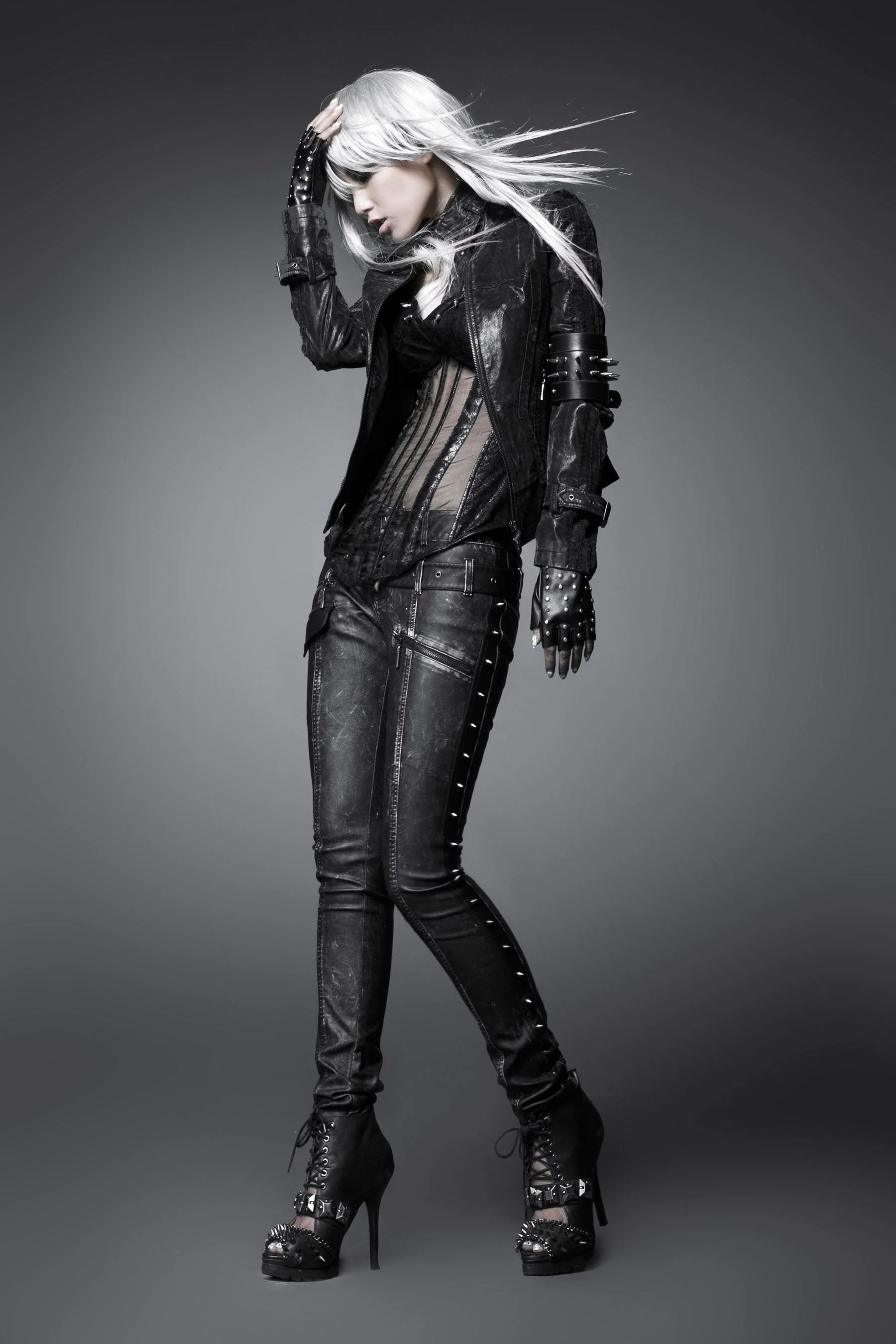 Sexy Women K-170 Special black And Copper Leather Punk Pants - Image 6