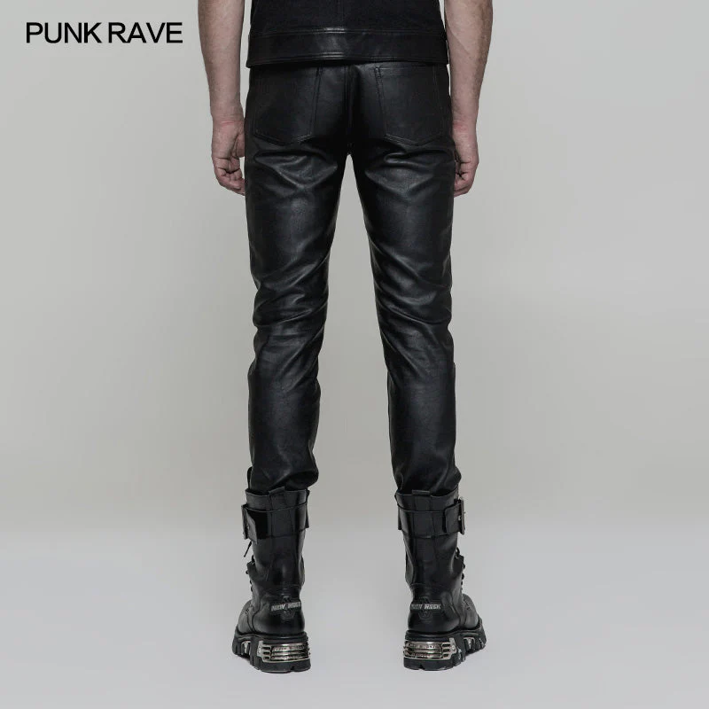 OK-321 Simple All-match Trousers Elastic Leather Punk Pants - Image 3
