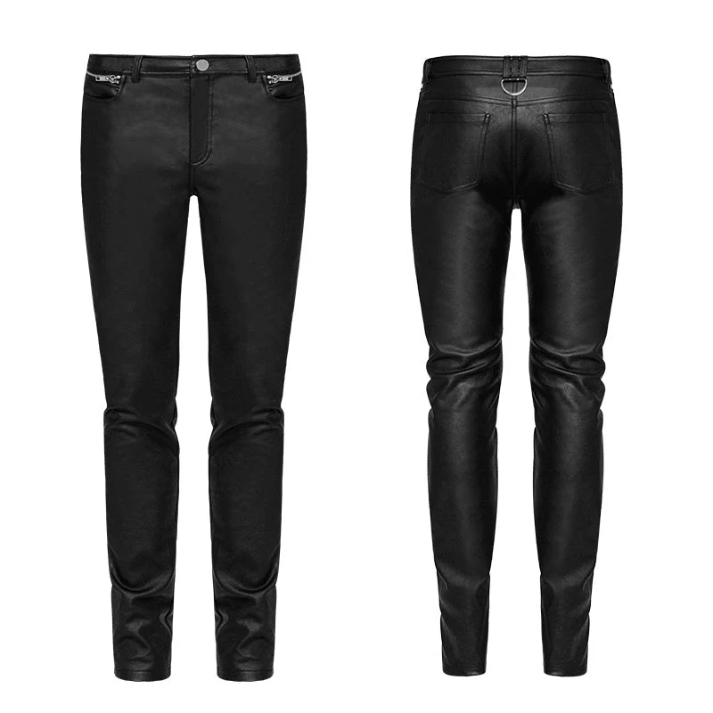 OK-321 Simple All-match Trousers Elastic Leather Punk Pants - Image 4