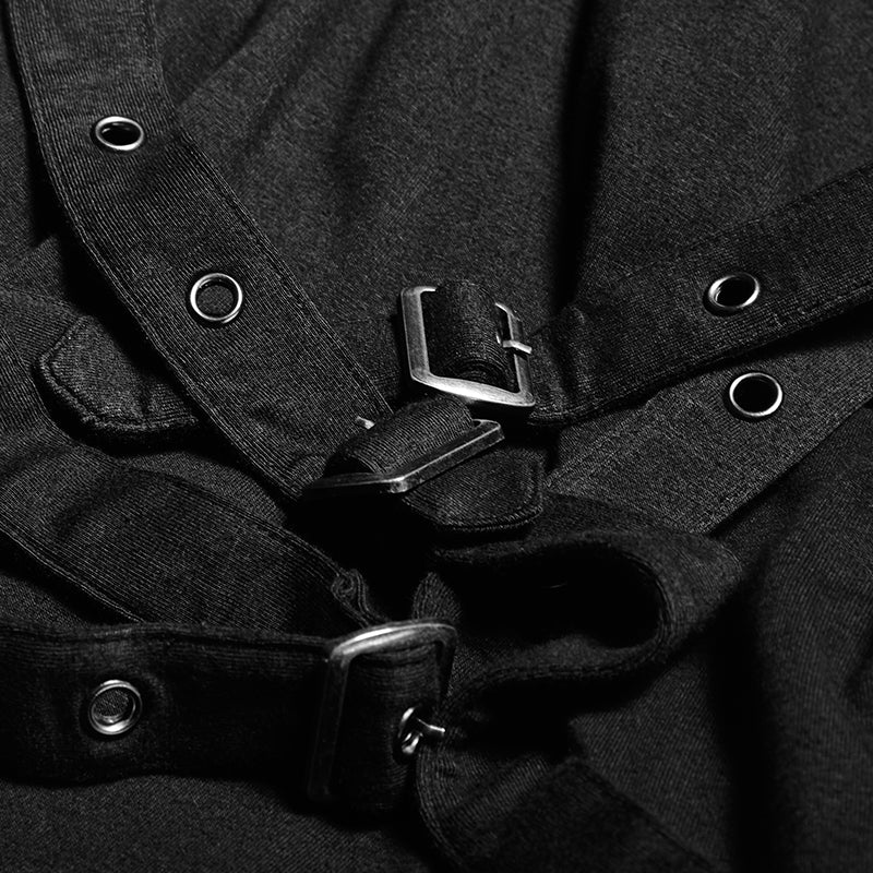 T-441 Simple black Long Sleeve Punk Shirts For Men - Image 5