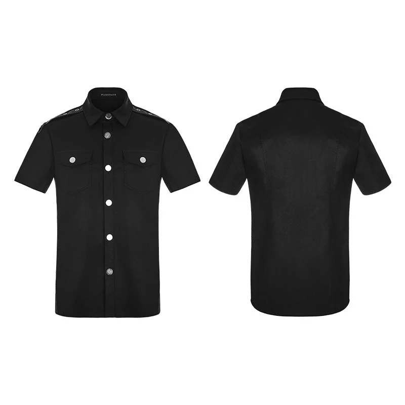 OY-860 Simple Daily Wear Short Sleeve Punk Shirt For Men - Image 4