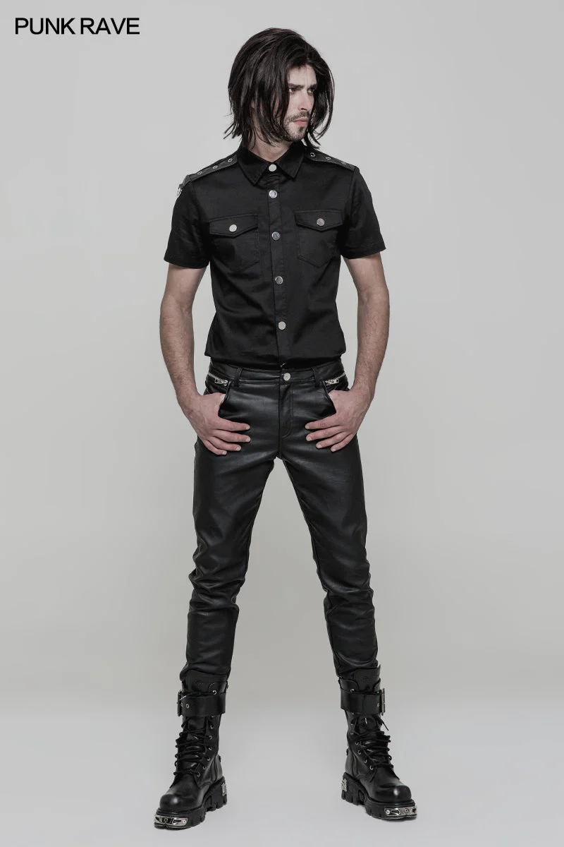 OY-860 Simple Daily Wear Short Sleeve Punk Shirt For Men - Image 6
