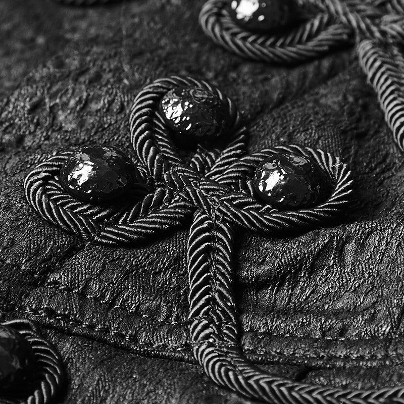 K-290 Skinny Jacquard Woven Elastic Gothic Pants With Disc Flowers Buttons - Image 5