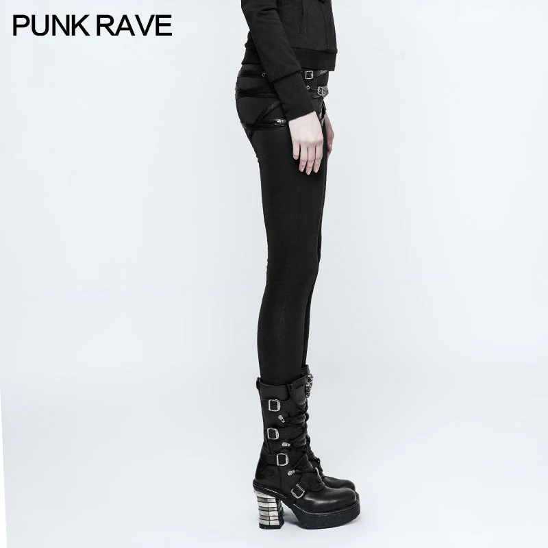 K-299 Skinny Soft Elastic Punk Pants Leather Leggings With Loops - Image 2