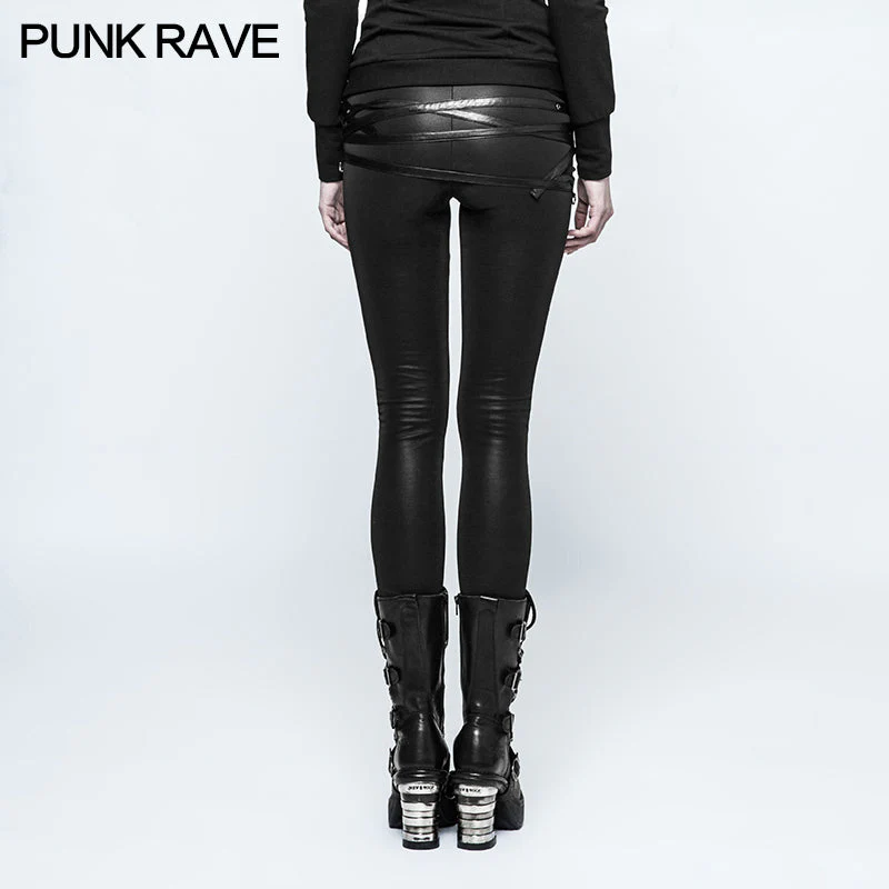 K-299 Skinny Soft Elastic Punk Pants Leather Leggings With Loops - Image 3