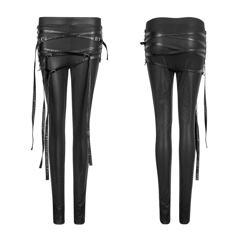 K-306 Skinny Thin Strapped Punk Pants Leather Leggings With Loops - Image 4
