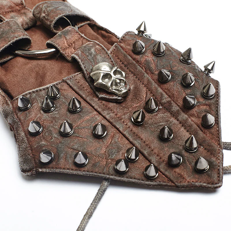 S-178 Skull black Ladies Handmade Rivet Studded Leather Gloves Accessories - Image 10