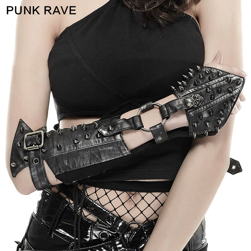 S-178 Skull black Ladies Handmade Rivet Studded Leather Gloves Accessories - Image 11
