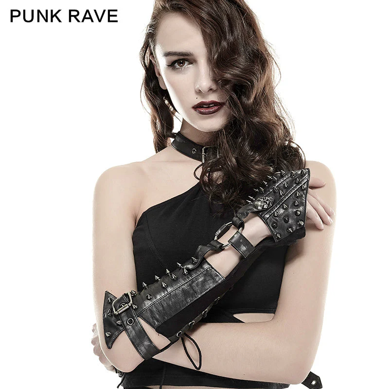 S-178 Skull black Ladies Handmade Rivet Studded Leather Gloves Accessories - Image 12