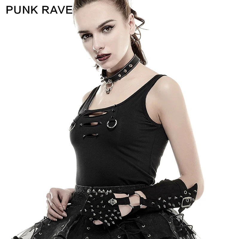 S-178 Skull black Ladies Handmade Rivet Studded Leather Gloves Accessories - Image 3