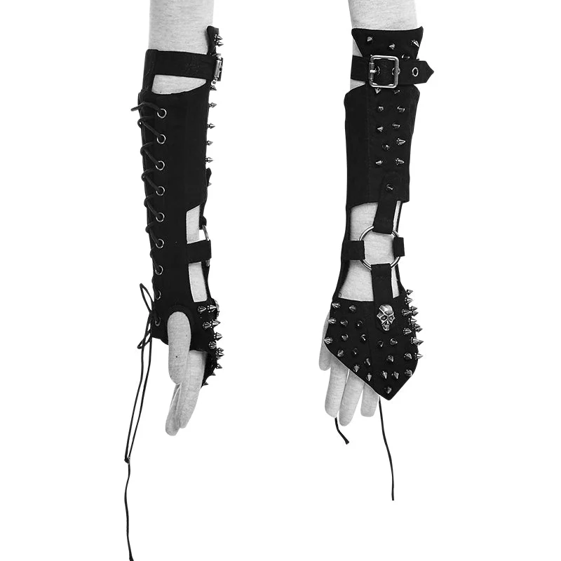 S-178 Skull black Ladies Handmade Rivet Studded Leather Gloves Accessories - Image 4