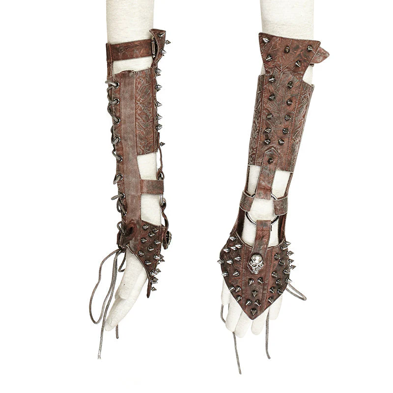 S-178 Skull black Ladies Handmade Rivet Studded Leather Gloves Accessories - Image 9