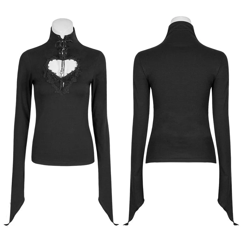 T-481 Slim Based Hollow-out Gothic T-shirts With Long Sleeve - Image 4