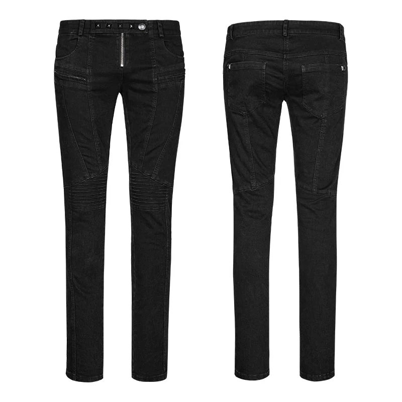 K-300 Slim-fitting Denim black Long Punk Pants For Men - Image 4