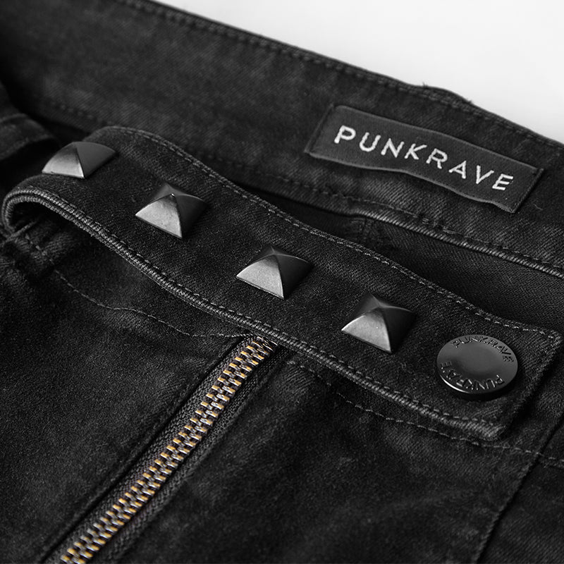 K-300 Slim-fitting Denim black Long Punk Pants For Men - Image 5