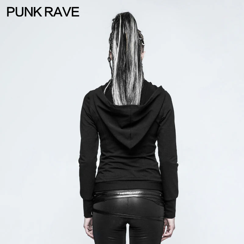 Y-789 Slim Well-fitting Elastic Hooded Punk Sweaters For Women - Image 3