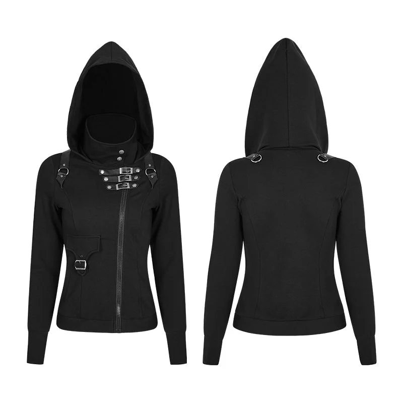 Y-789 Slim Well-fitting Elastic Hooded Punk Sweaters For Women - Image 4