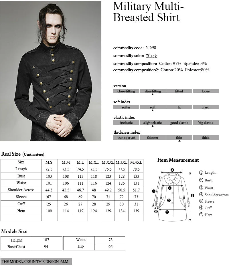 Y-698 Smooth Majesty Vintage Punk Shirts With Multi-breasted - Image 6