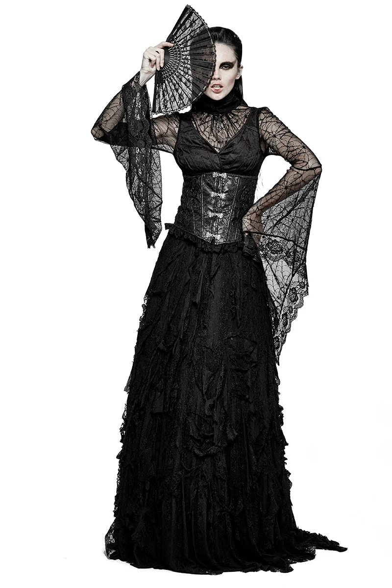 T-449 Spider Web Fabric High Collar Sexy Flare Sleeve Gothic T-shirts - Image 6