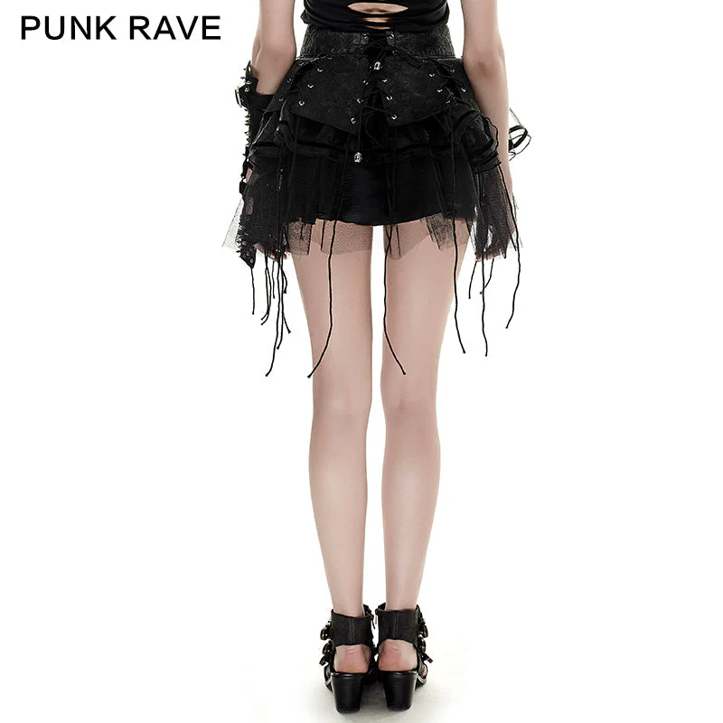 Q-284 Spiky Mesh Two-piece Punk Skirt With Straps - Image 2