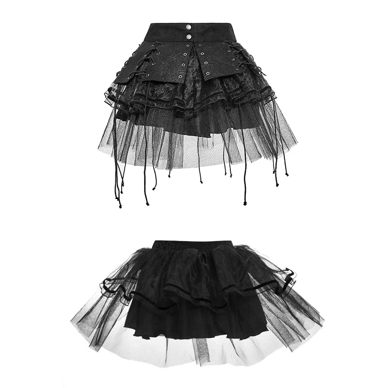 Q-284 Spiky Mesh Two-piece Punk Skirt With Straps - Image 5