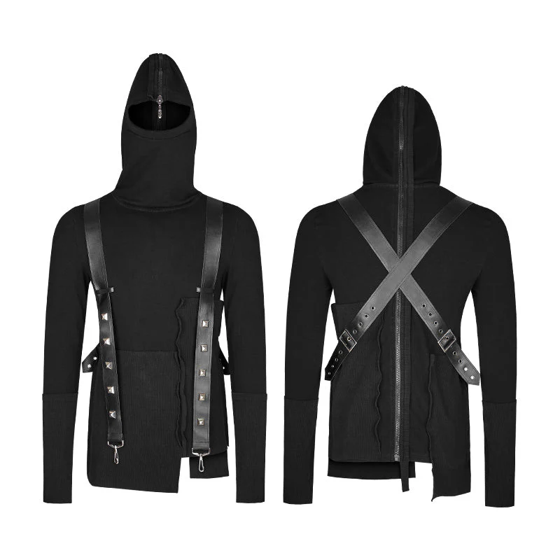 Y-680 Spliced Thread Knitted Hooded Punk Sweaters Mysterious Warrior Design - Image 3