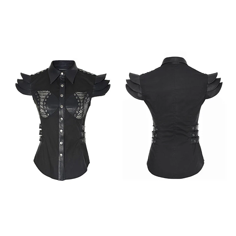 Y-671 Spring Military Leather Skinny Punk Shirts For Women - Image 4