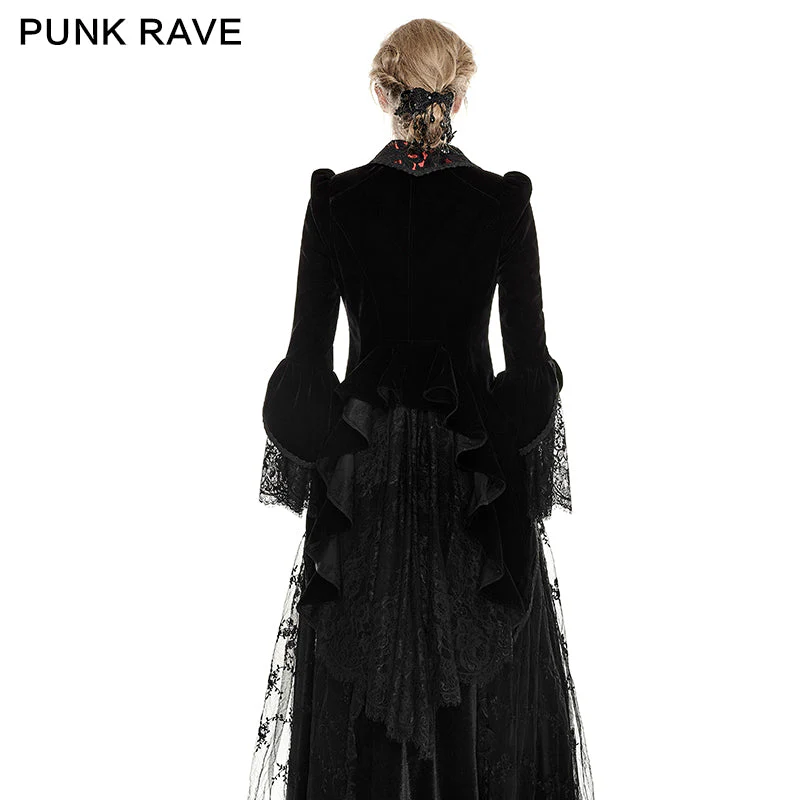 Y-656 Spring Palace Slim Gothic Trench Coats With Flower Lace Pattern - Image 2