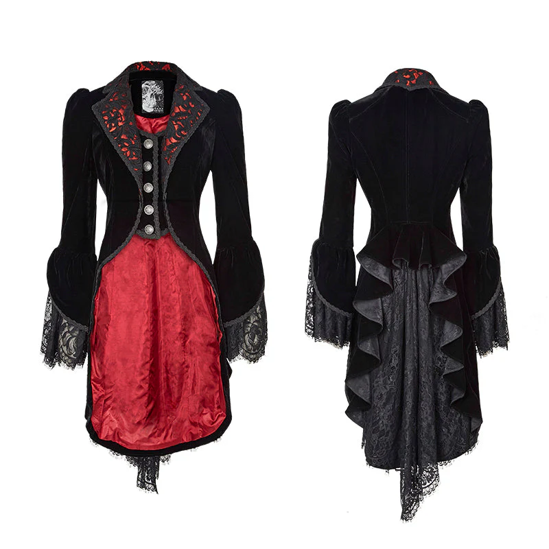 Y-656 Spring Palace Slim Gothic Trench Coats With Flower Lace Pattern - Image 4