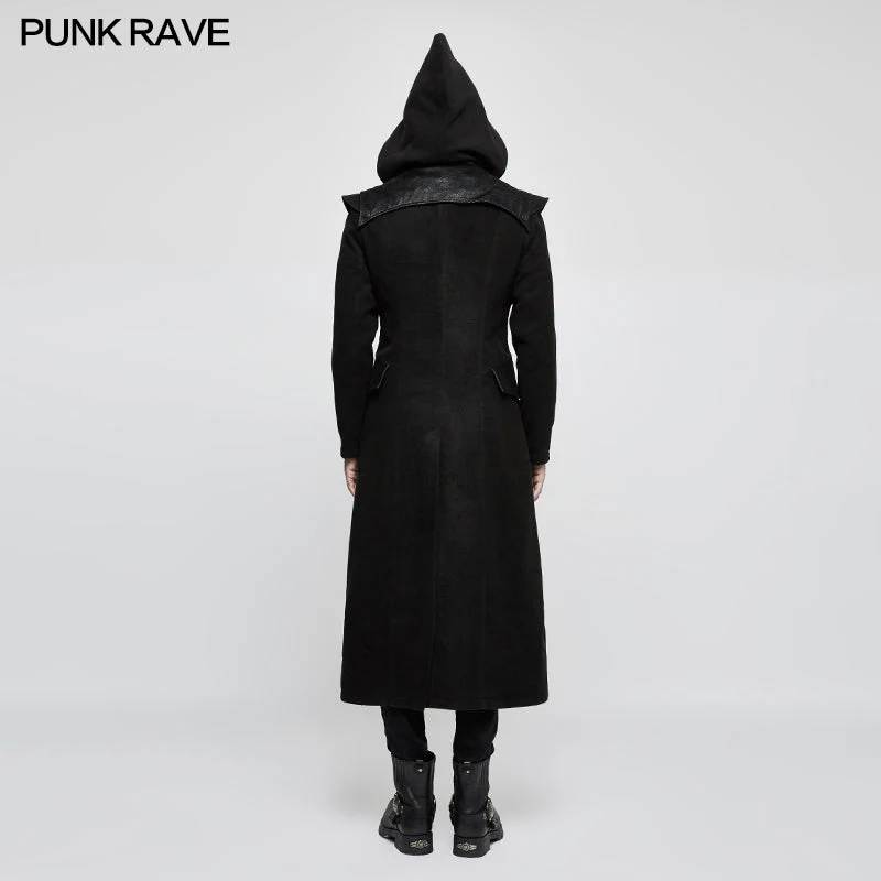 Y-816 Stand-collar Long Leather Gothic Coat With Detachable Hat - Image 3