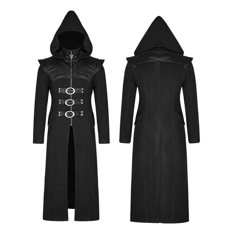 Y-816 Stand-collar Long Leather Gothic Coat With Detachable Hat - Image 4