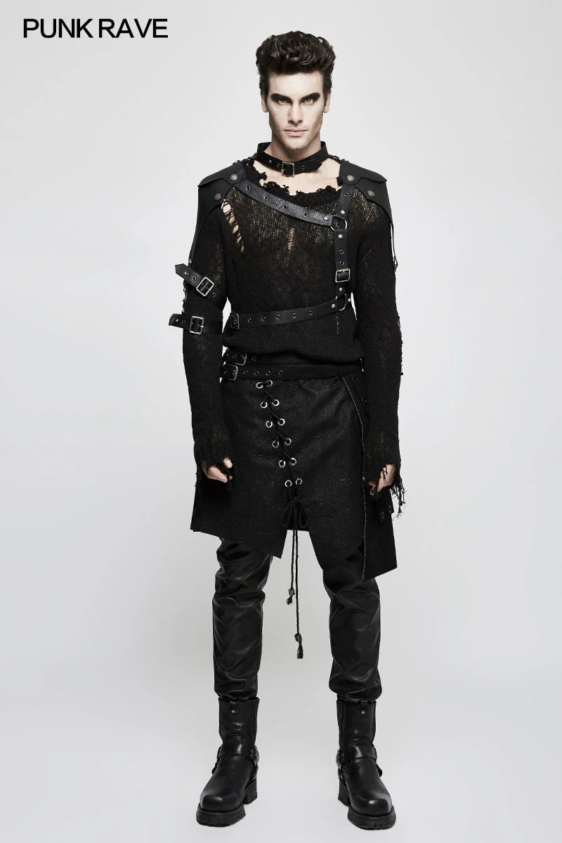 S-236 Starched black Punk Accessories Straps With Detachable Leather Loop - Image 6