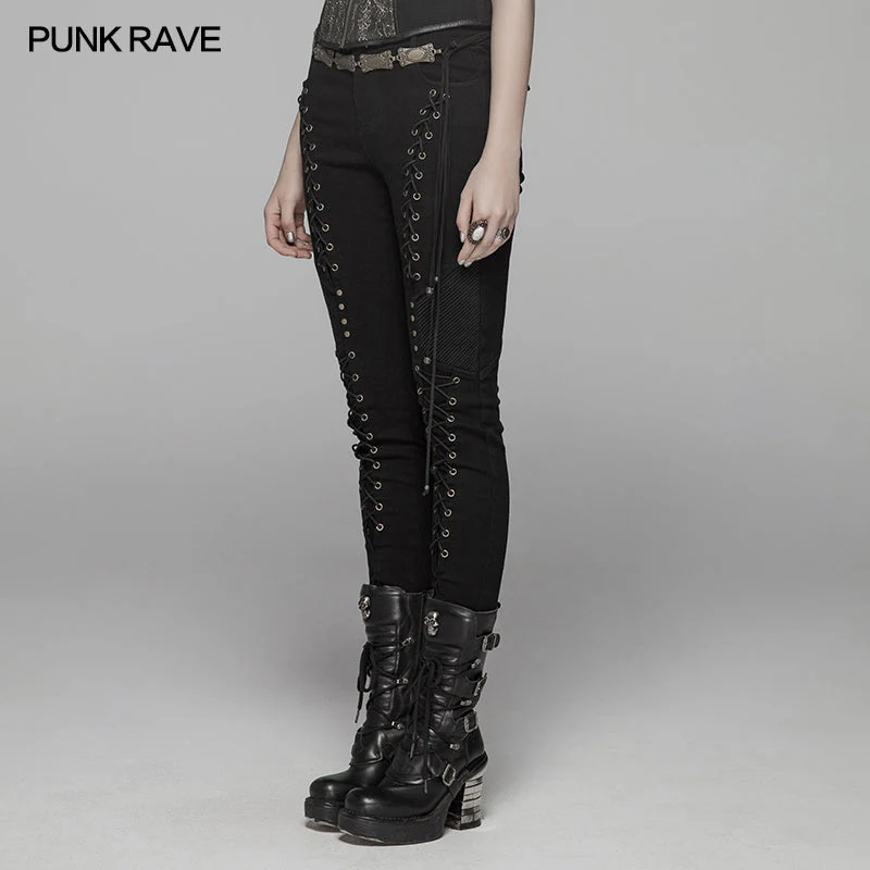 WK-372 Steam Punk Elasticity Denim Rope Pant - Image 2