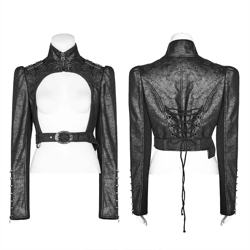 WY-961 Steam Punk Long Sleeve PU Leather Short Jacket - Image 4
