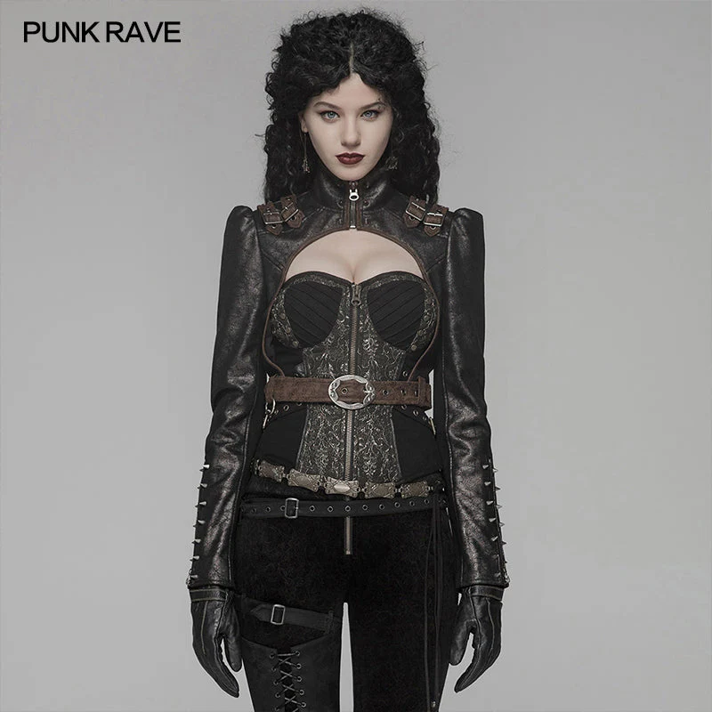 WY-961 Steam Punk Long Sleeve PU Leather Short Jacket - Image 7