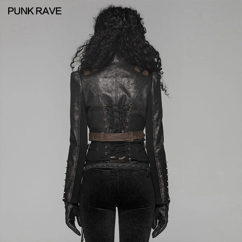 WY-961 Steam Punk Long Sleeve PU Leather Short Jacket - Image 9