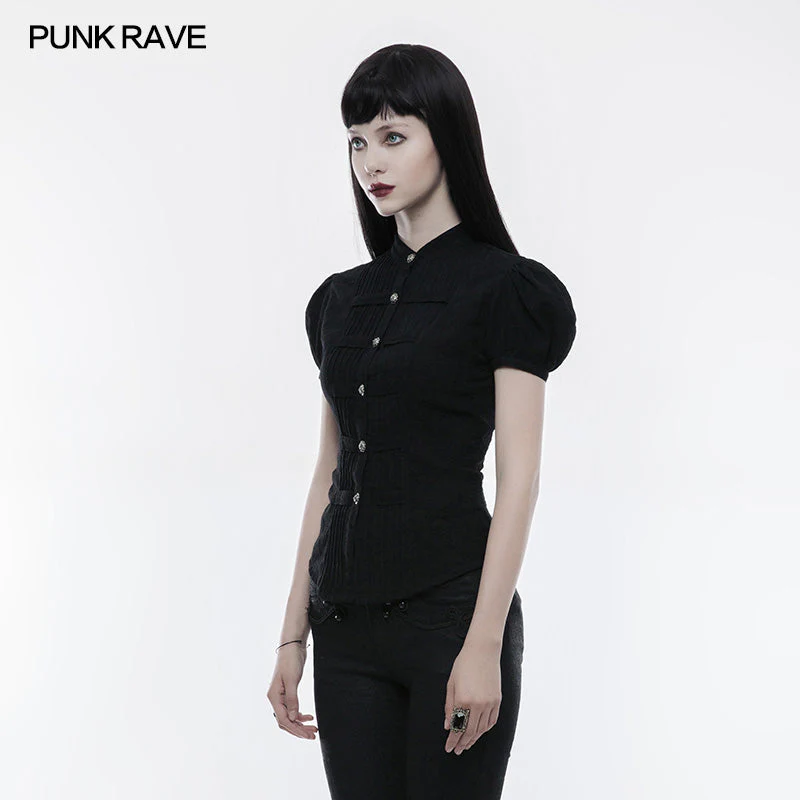 WY-821 Steampunk Blouse Puff Sleeve Short Punk Shirt For Women - Image 2