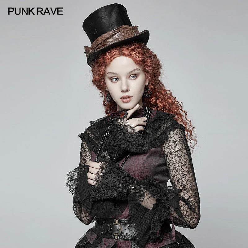 WS-298 Steampunk Bronze Pattern Buckle Lace Glove - Image 2