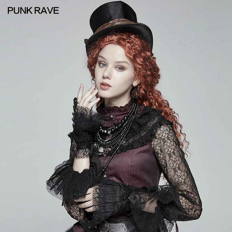 WS-298 Steampunk Bronze Pattern Buckle Lace Glove - Image 6