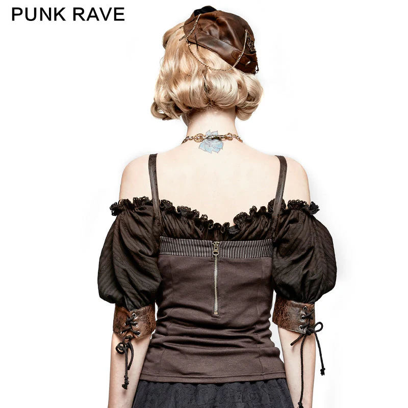 Y-727 Steampunk Gear Burnt Out Stretchy Knitted Twill Punk Vest - Image 3
