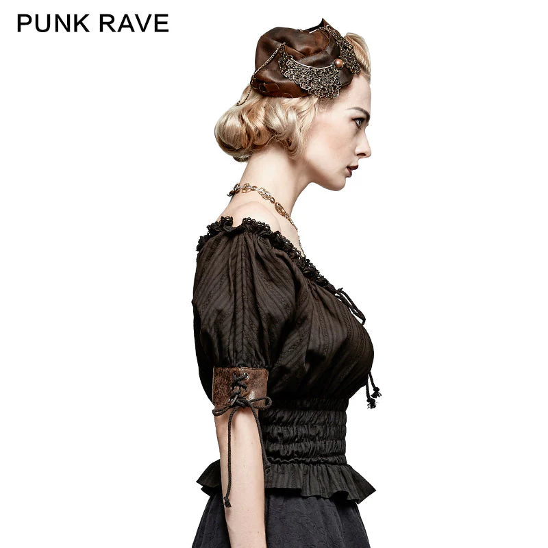 T-444 Steampunk Global Top Fashion Reversible Synthetic Slash Neck Punk T-shirts - Image 2