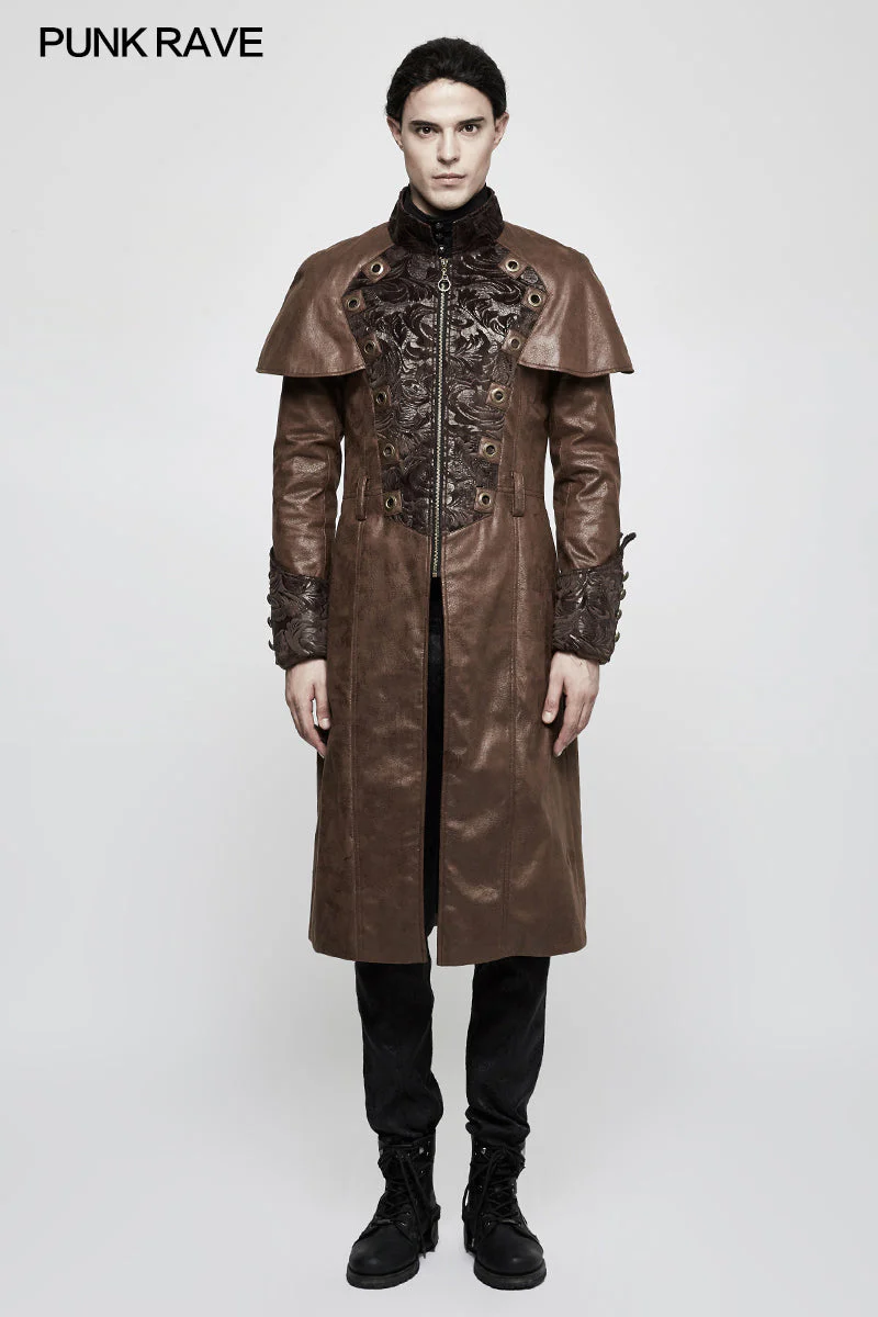 Y-802 Steampunk Gorgeous Vintage Leather Punk Coat Medium Style - Image 12