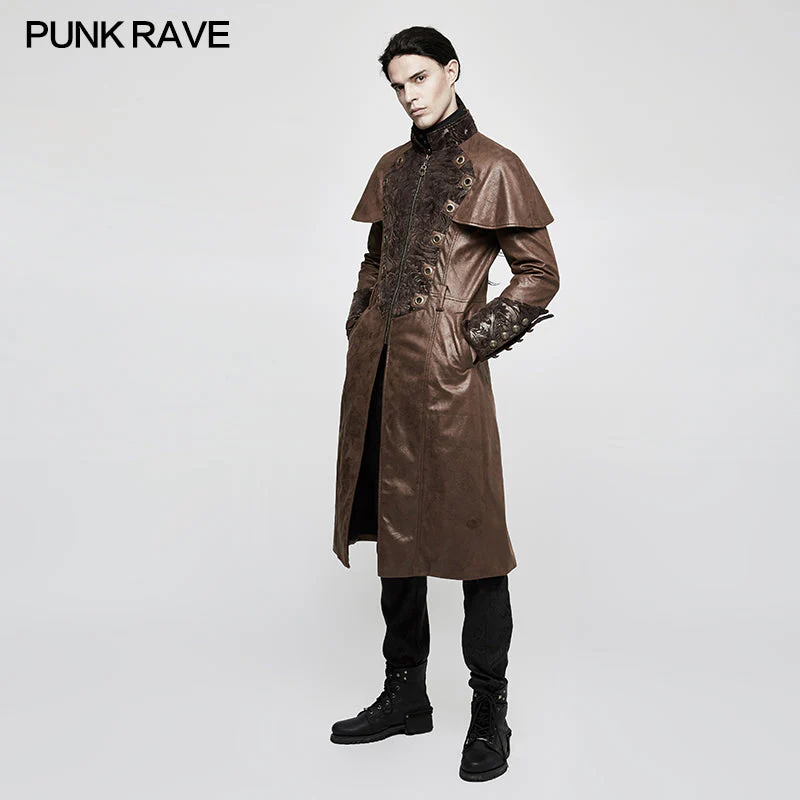 Y-802 Steampunk Gorgeous Vintage Leather Punk Coat Medium Style - Image 7