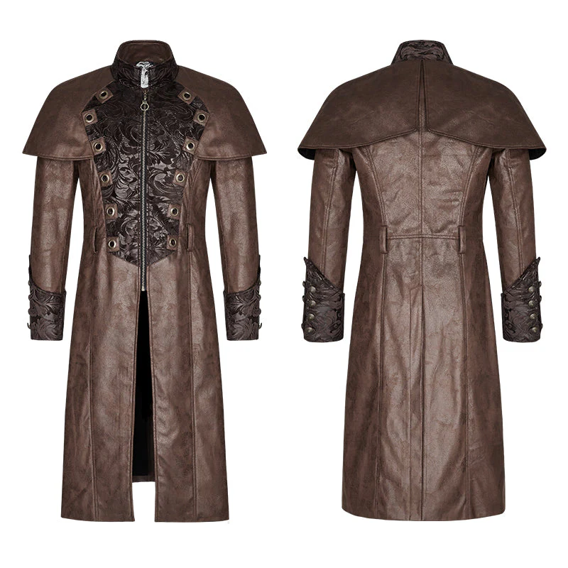 Y-802 Steampunk Gorgeous Vintage Leather Punk Coat Medium Style - Image 9