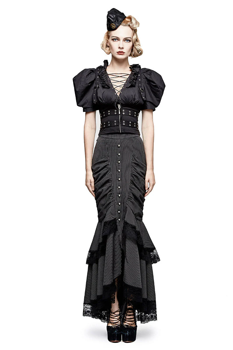 Q-306 Steampunk Graceful Full-skirted Stripes Woven Fishtail Punk Skirt - Image 11